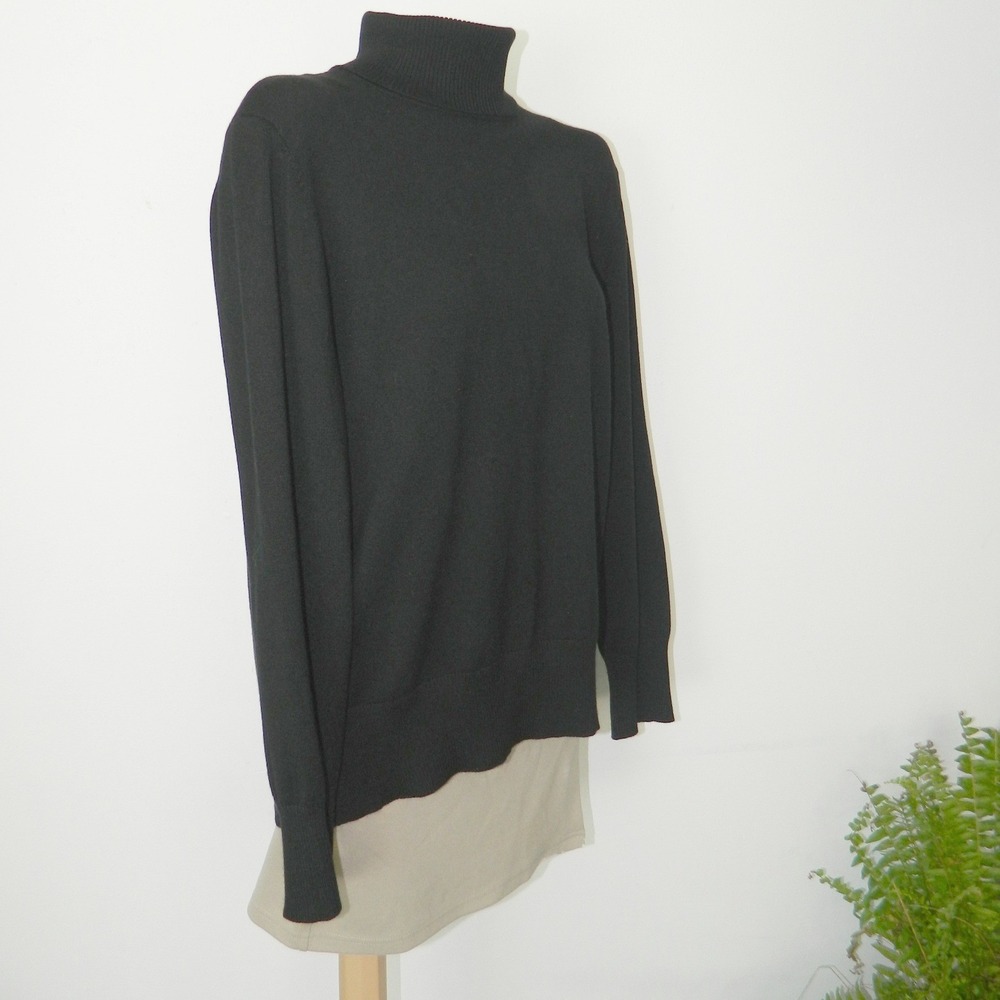 Faded Glory Turtleneck Sweater Womens M Black Fine Knit Long Sleeve Ribbed Trim